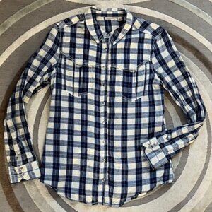 Anthropologie Holding Horses Plaid Snap Button Western Shirt Woman's Size 6